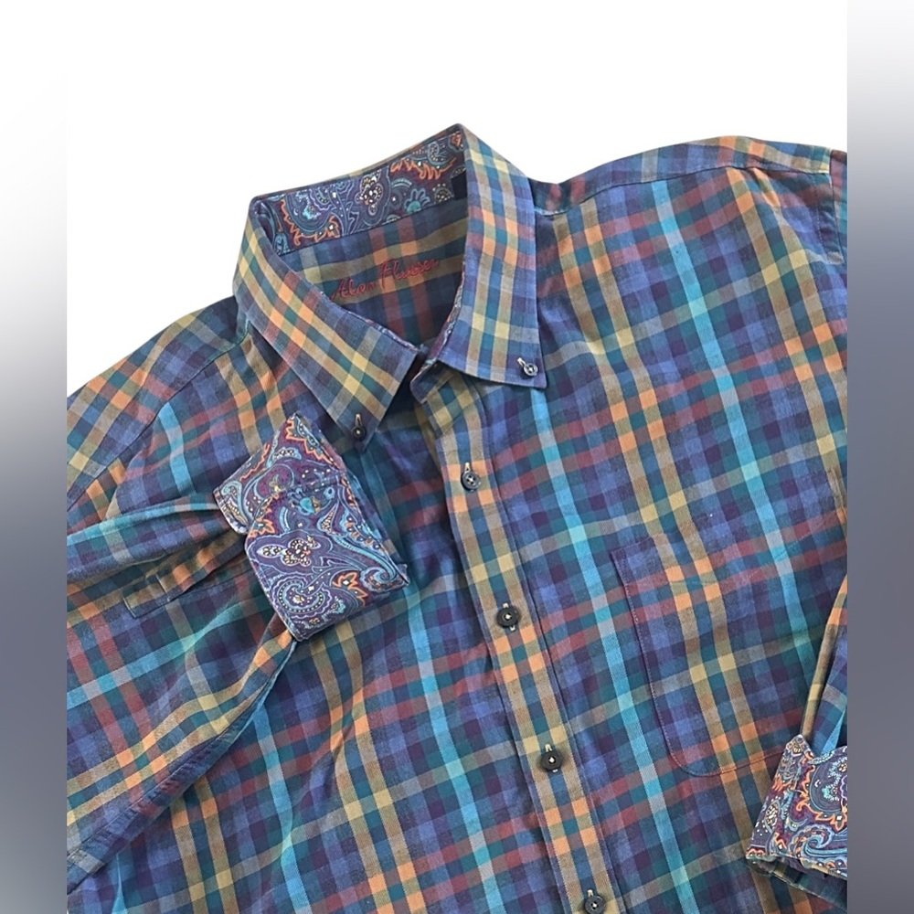 Alan‎ Flusser Flip Cuff Plaid Paisley Button Down Shirt Men’s XXL